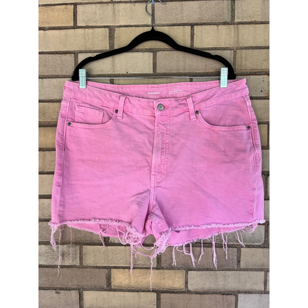 Old Navy OG Straight High Rise Pink Denim Cut Off Shorts Size 16
